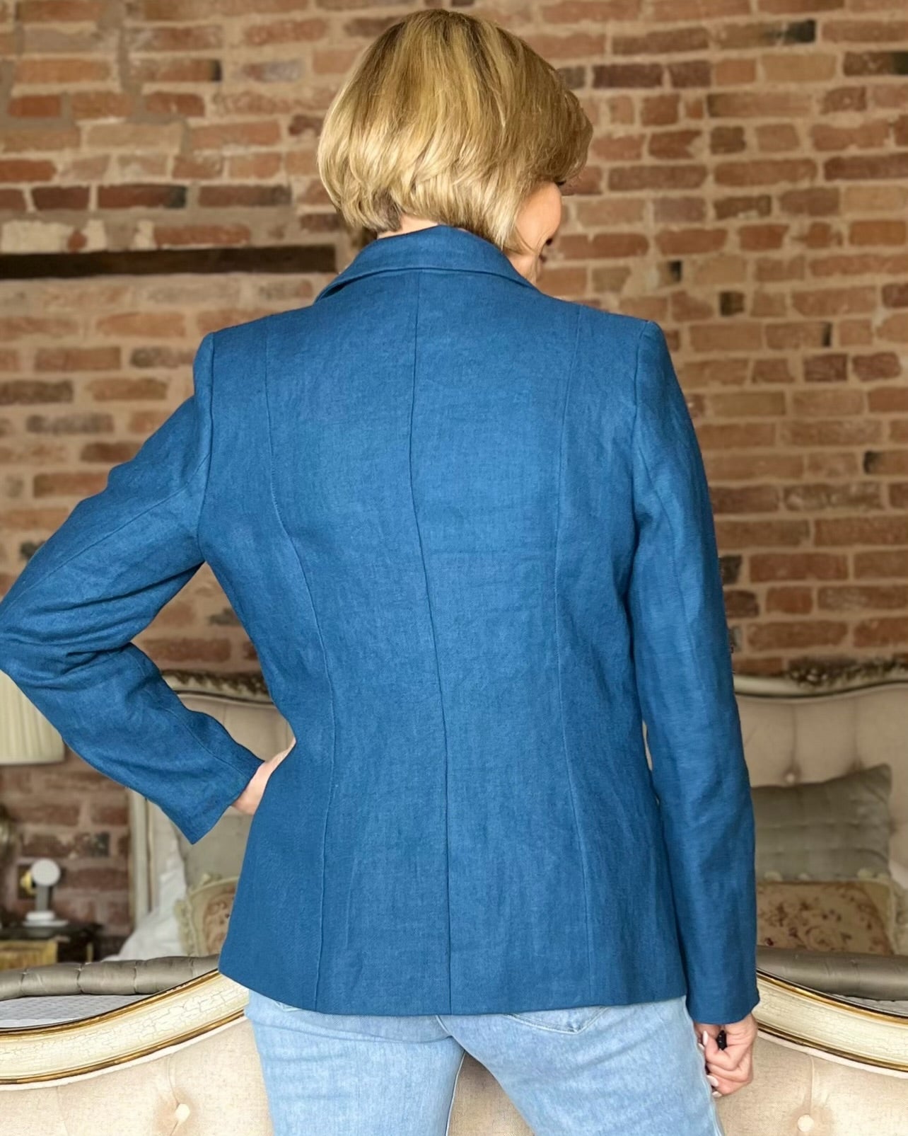 Single Breasted Irish Linen Jacket [Teal]